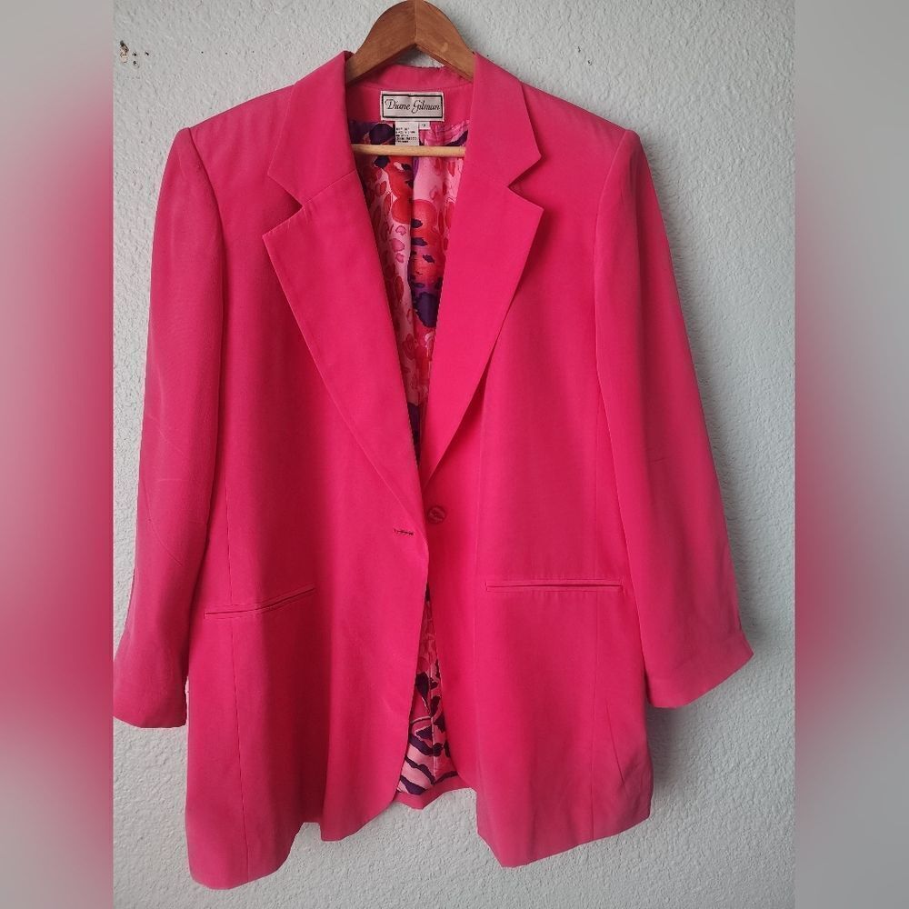 Diane Gilman Silk Pink Blazer Classic Notched Lapel